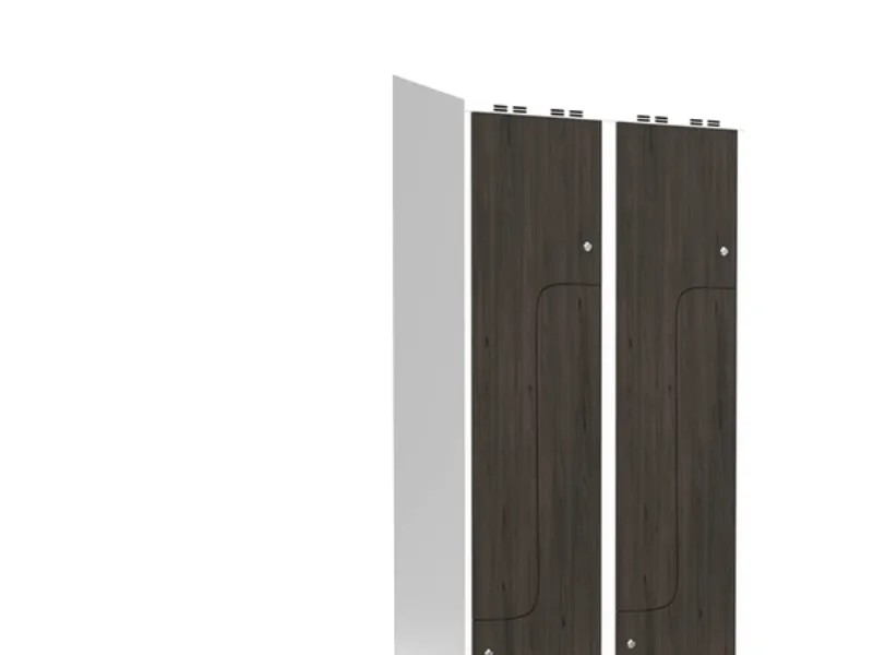 Garderobeskab 2x400 mm Skråt tag 2-delt søjle Z-dør Laminat dør Nocturne wood Cylinderlås