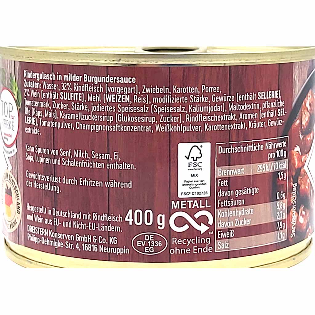 Dreistern Burgunder-Gulasch 400g MHD:1.8.26