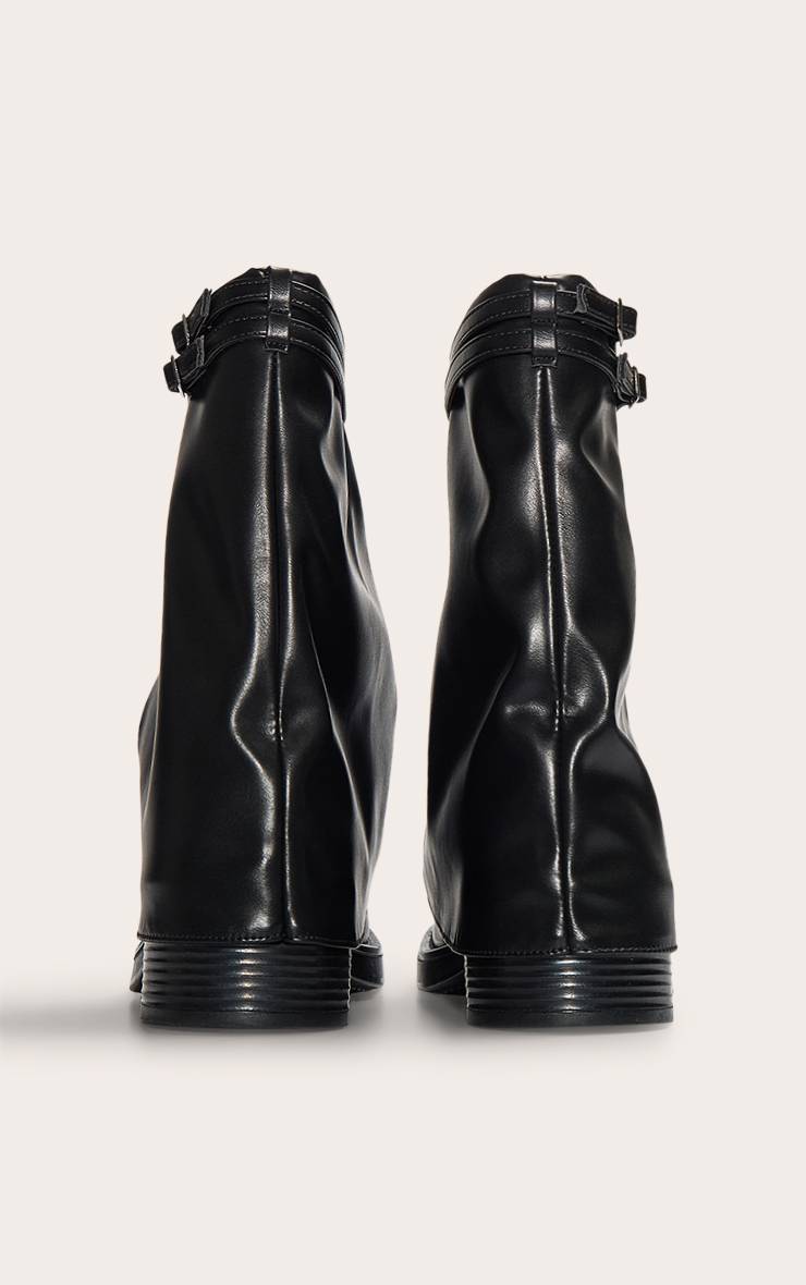 Noir Bottines À Bout Rond En Synthétiquecuir Avec Revers Et Sangle À Boucle