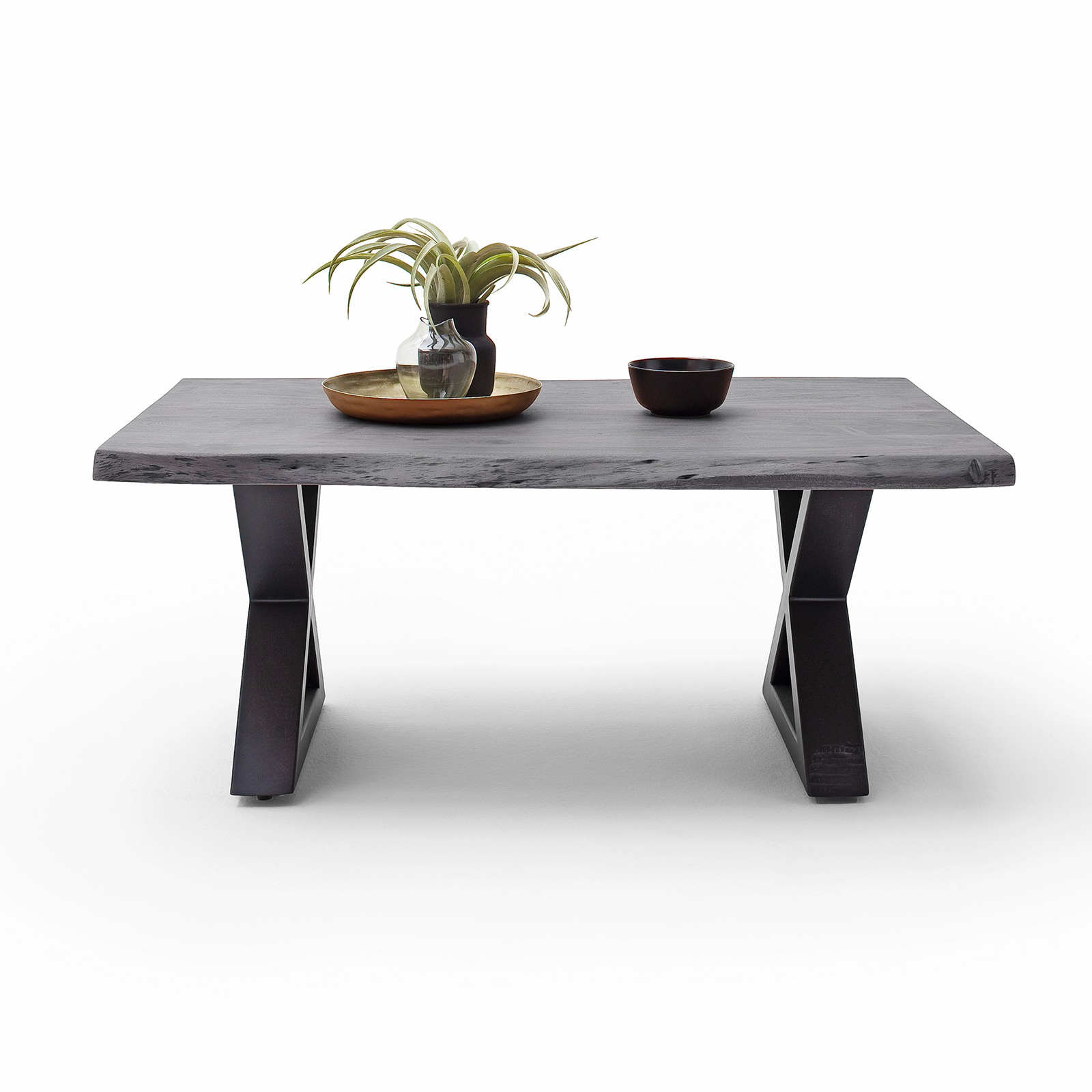Couchtisch CARTAGENA - Akazie grau-anthrazit - X-Gestell - 110x70 cm