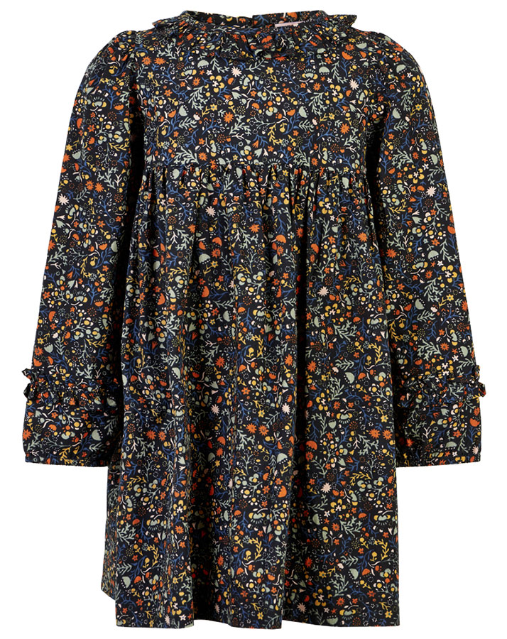 Kleid DITZY FLORAL mit Rüschen in dunkelblau/bunt