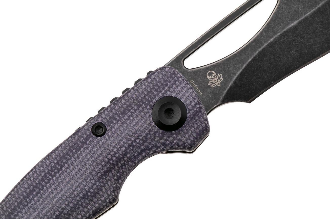 Tenable Knives Gideon T1119A4 Blackwashed Nitro-V, Purple Micarta, zakmes, Dead Sober design