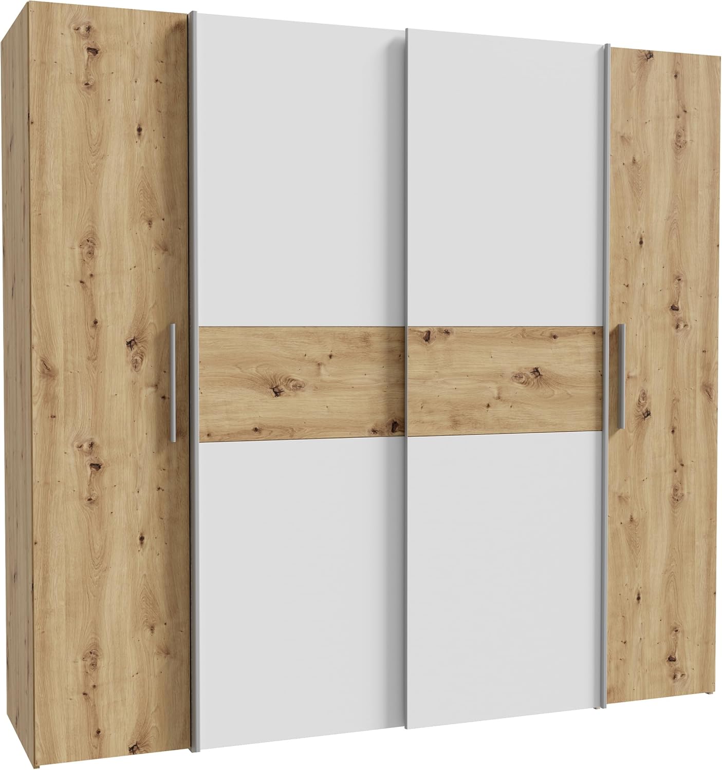 Forte Ginger Kleiderschrank 200, moderner Schrank mit 4 Türen und vielen Einlegeböden, Dreh-/Schwebetüren, Holzwerkstoff, Artisan Eiche/Weiß, 200,1 cm breit, 190,5 cm hoch, 61,6 cm tief