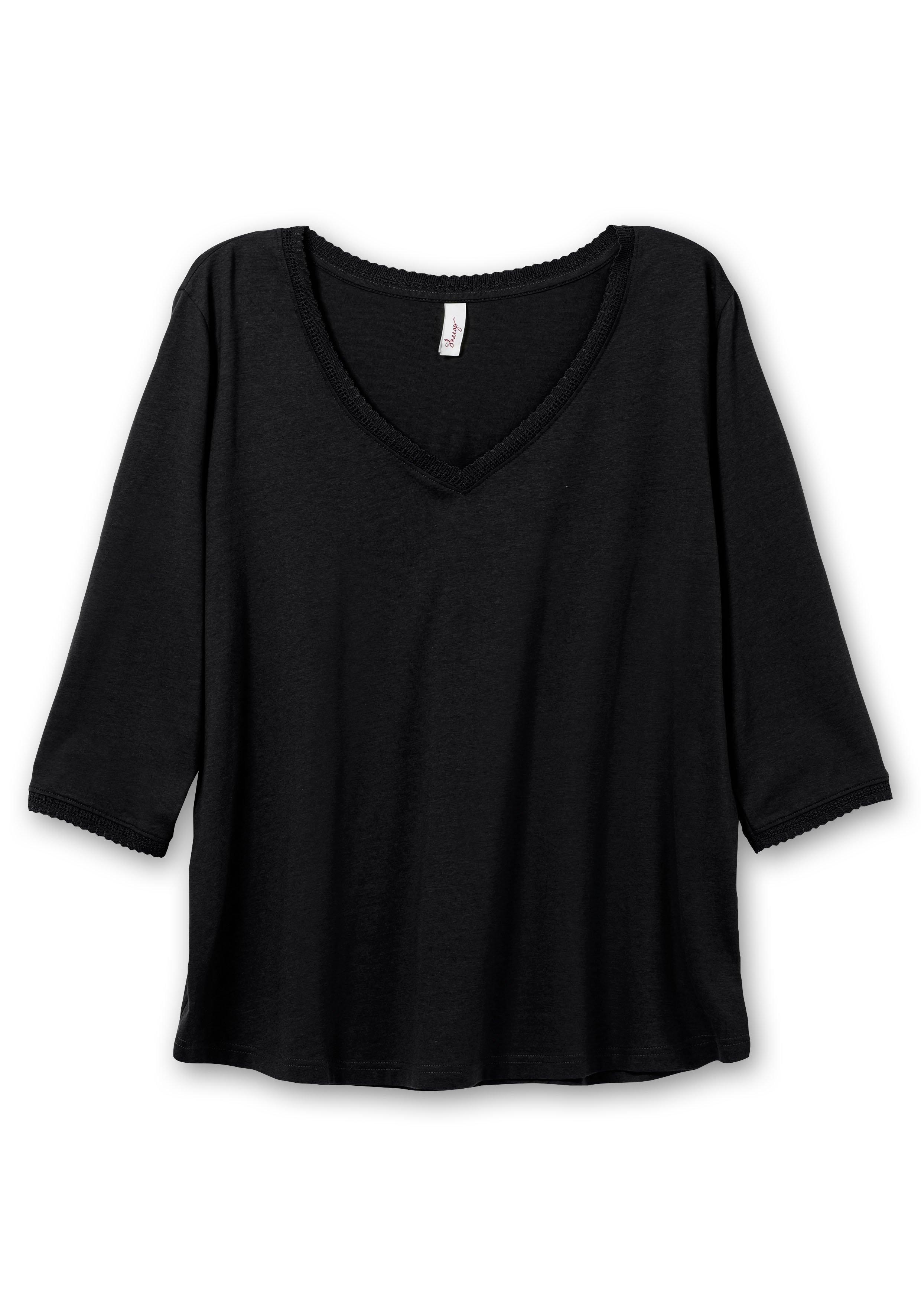 3/4-Arm-Shirt mit V-Ausschnitt, in leichter A-Linie