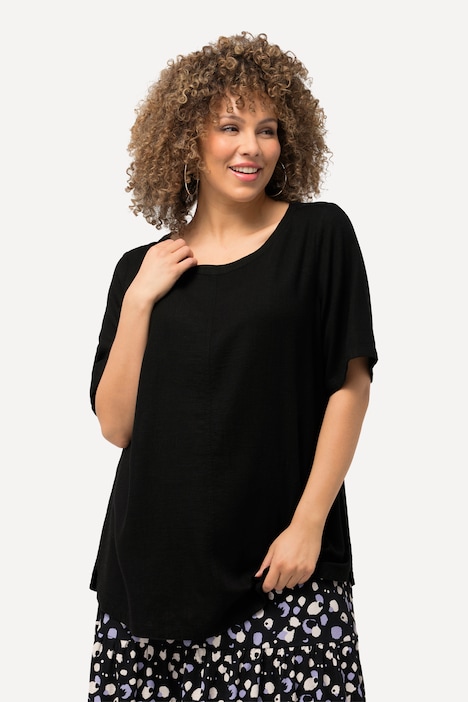 Bluse, Leinenmix, A-Linie, Rundhals, Halbarm