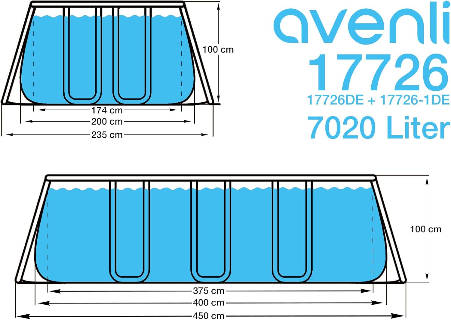 Avenli Pool 400 x 200 x 100 cm Frame Plus Stahlrahmen Aufstellpool ohne Pumpe grau Framepool grau rechteckig Swimming Schwimmbecken Ersatzpool
