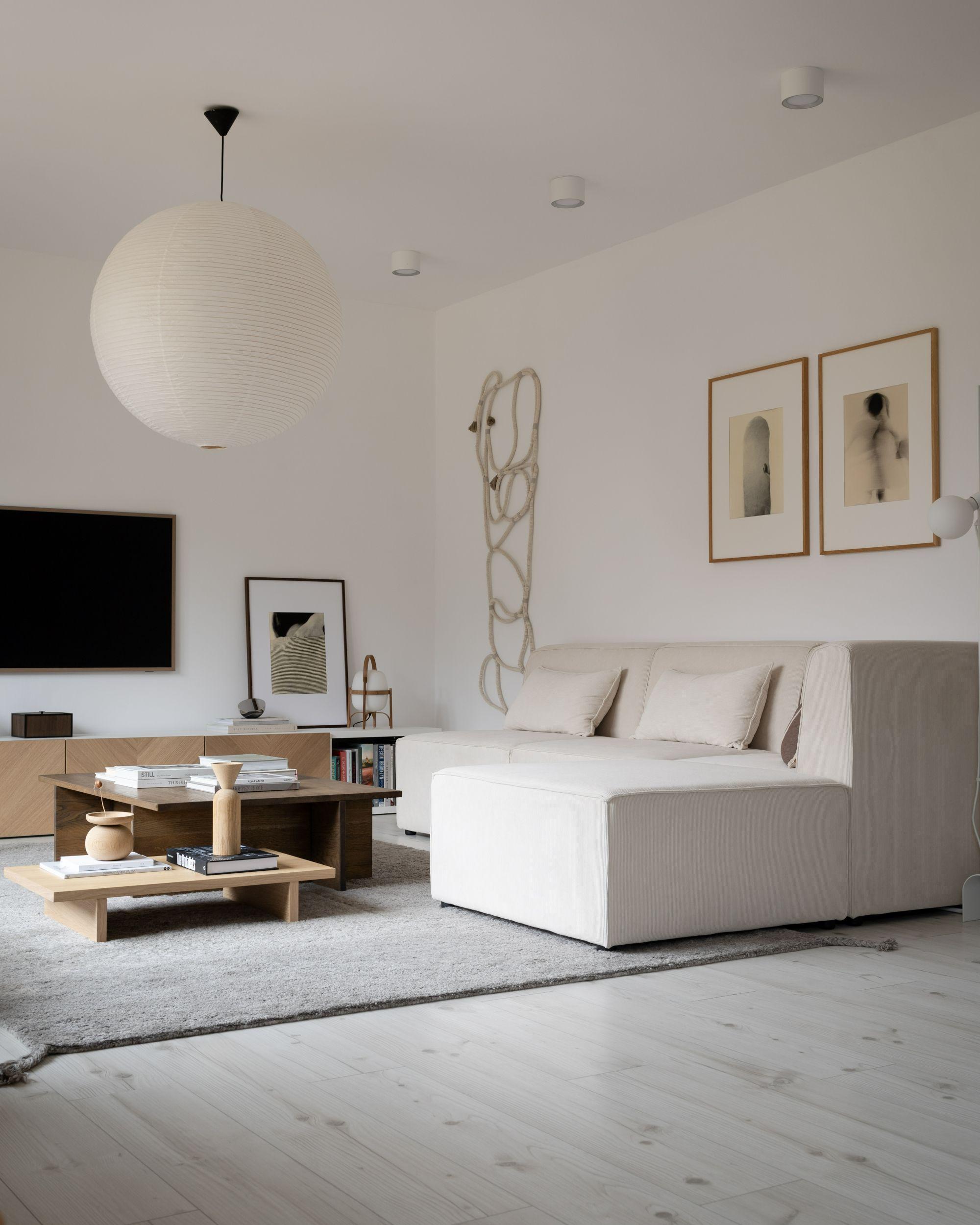 Modulaire hoekbank 3-zits LEMVIG Corduroy Lichtbeige met ottomaan rechtszijdig