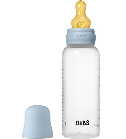 BIBS Babyflasche - 270 ml - Glas/Naturgummi - Baby Blue