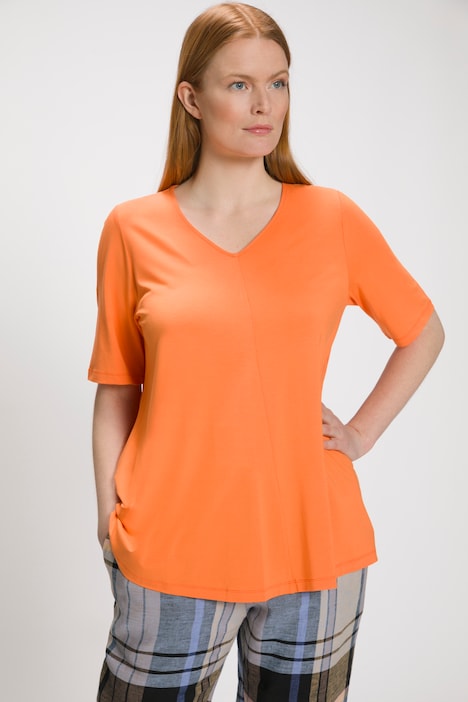 T-Shirt, Ziernaht, A-Linie, V-Ausschnitt, Halbam