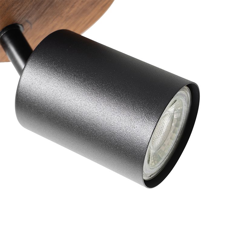 Industriële spot zwart met hout kantelbaar - Jeana
