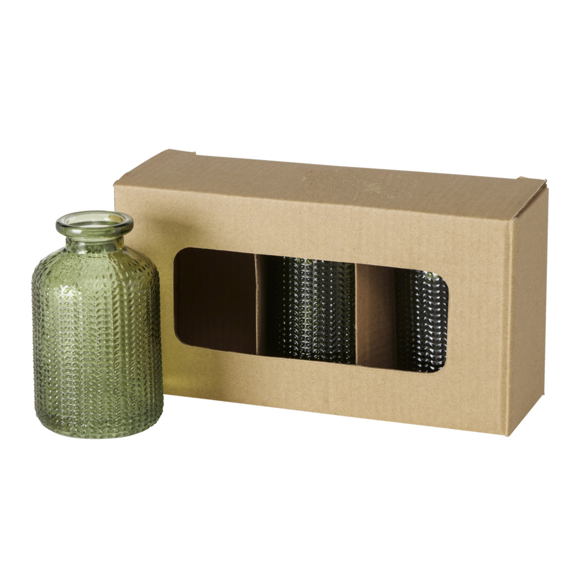 3-teiliges Vasen-Set - grün - mit Relief-Optik