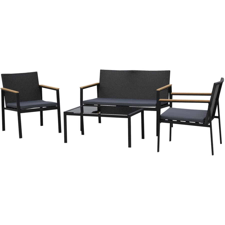 Outsunny Polyrattan Sitzgruppe als 4-teiliges Set schwarz, grau