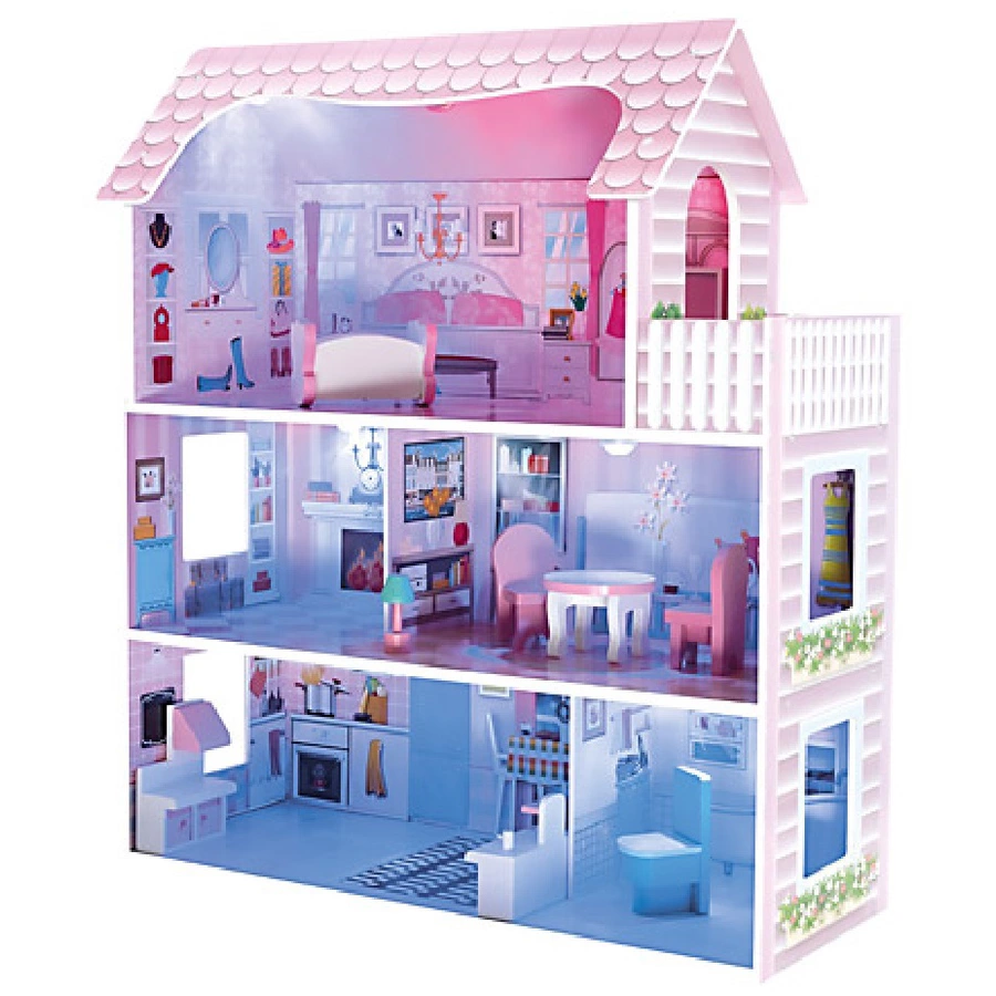 Bino Puppenhaus LED-beleuchtet, 9 tlg.
