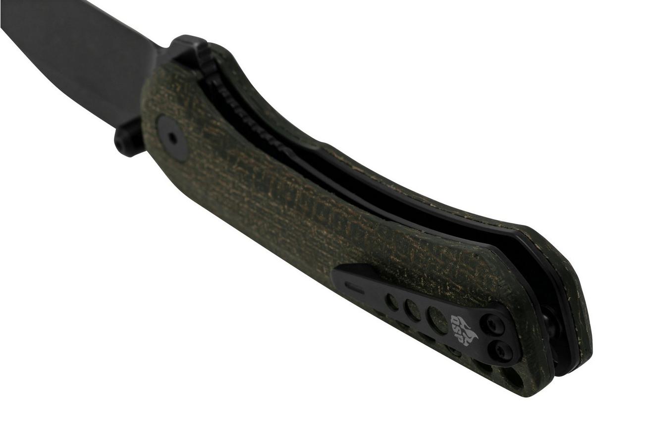 QSP Knife Kestrel QS145-A2 Blackwashed, Brown Micarta, zakmes