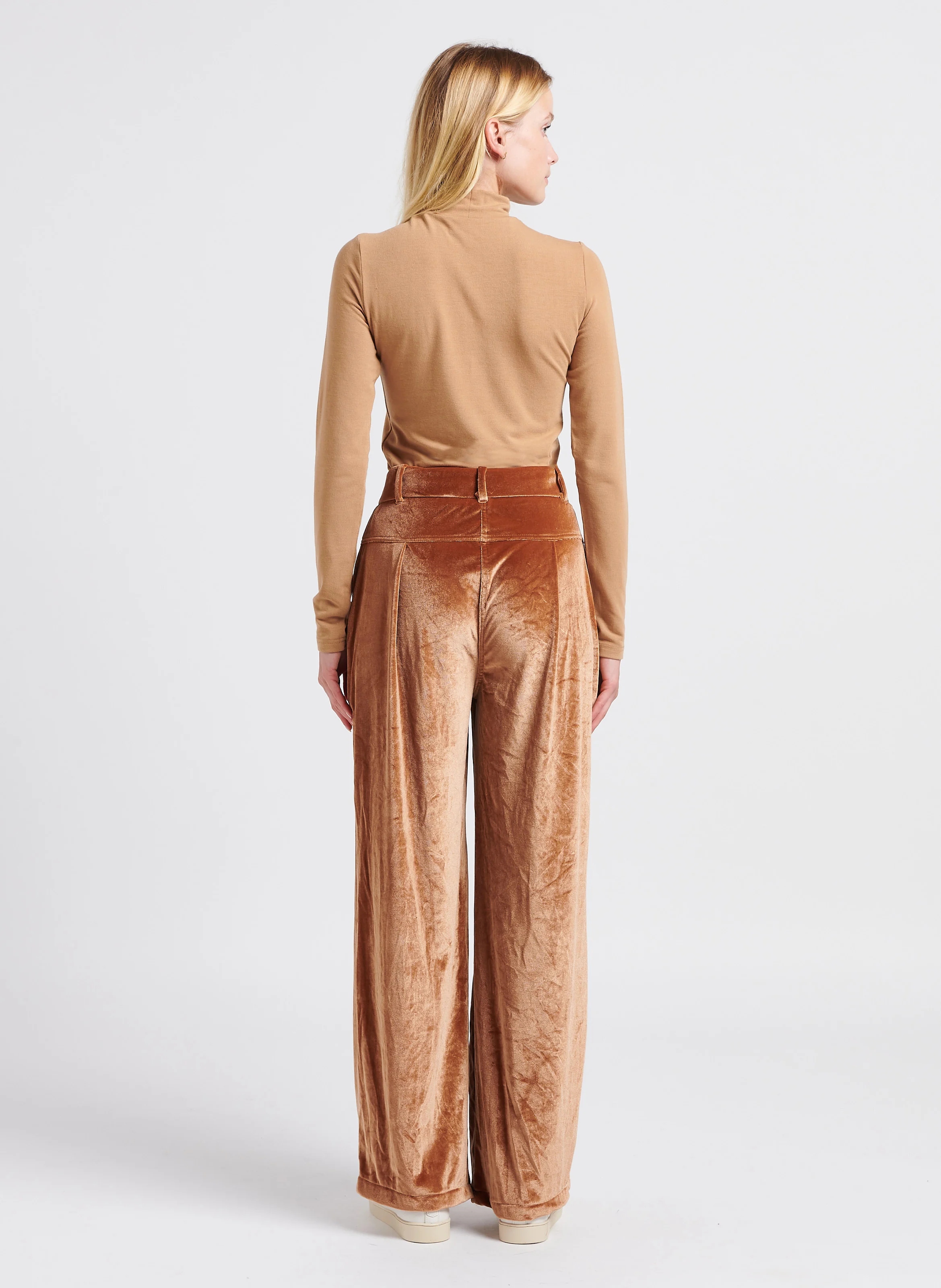 BACHUE - Pantalon large taille haute en velours | Marron