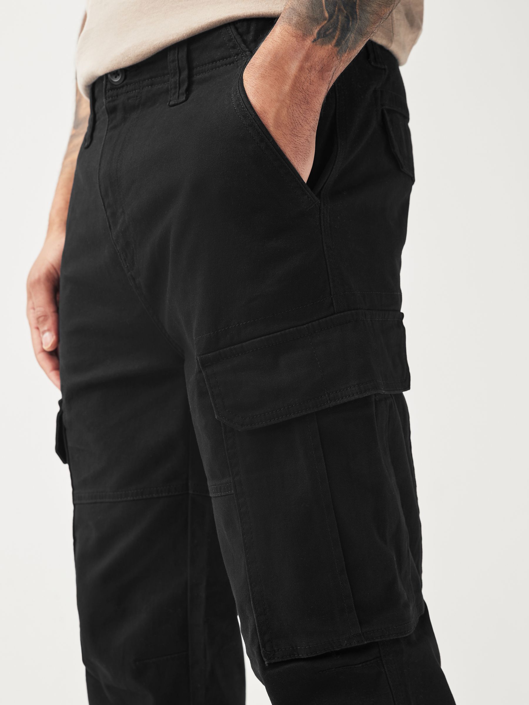 Zwart/antraciet - Slim Fit - Verpakking van 2 stretch-cargobroeken met hoog katoengehalte