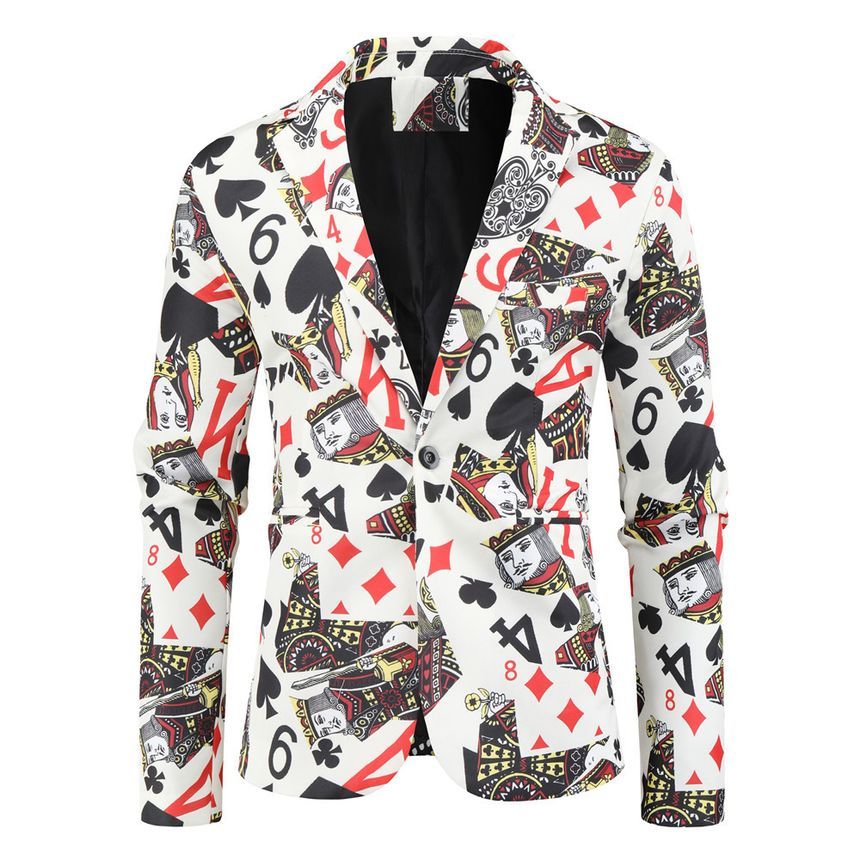 Sheck - Blazer met één knoop en pokerprint / Vest met knoopjes / Taps toelopende pantalon / Set