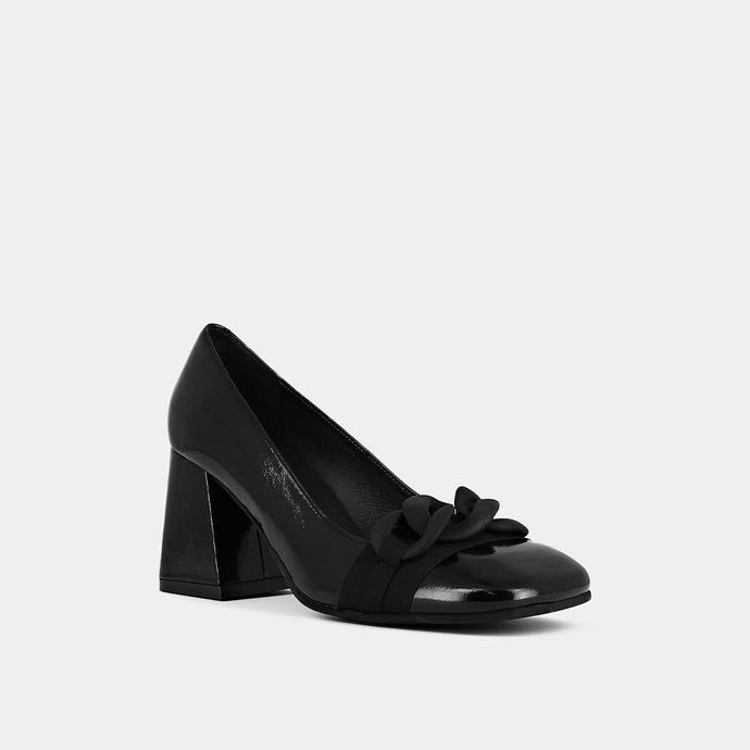 Escarpins à nœuds  en vernis plissé noir