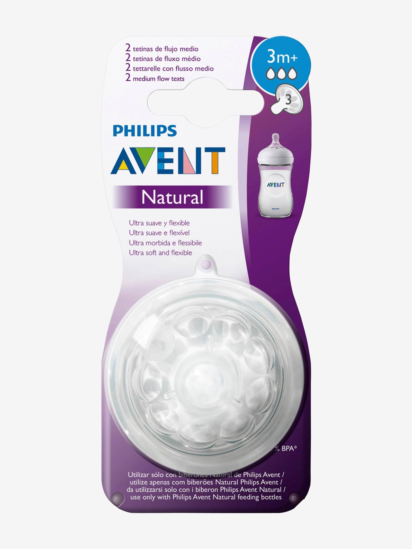 Pacote com 2 bicos Philips AVENT Natural, 5 fluxos, incolores