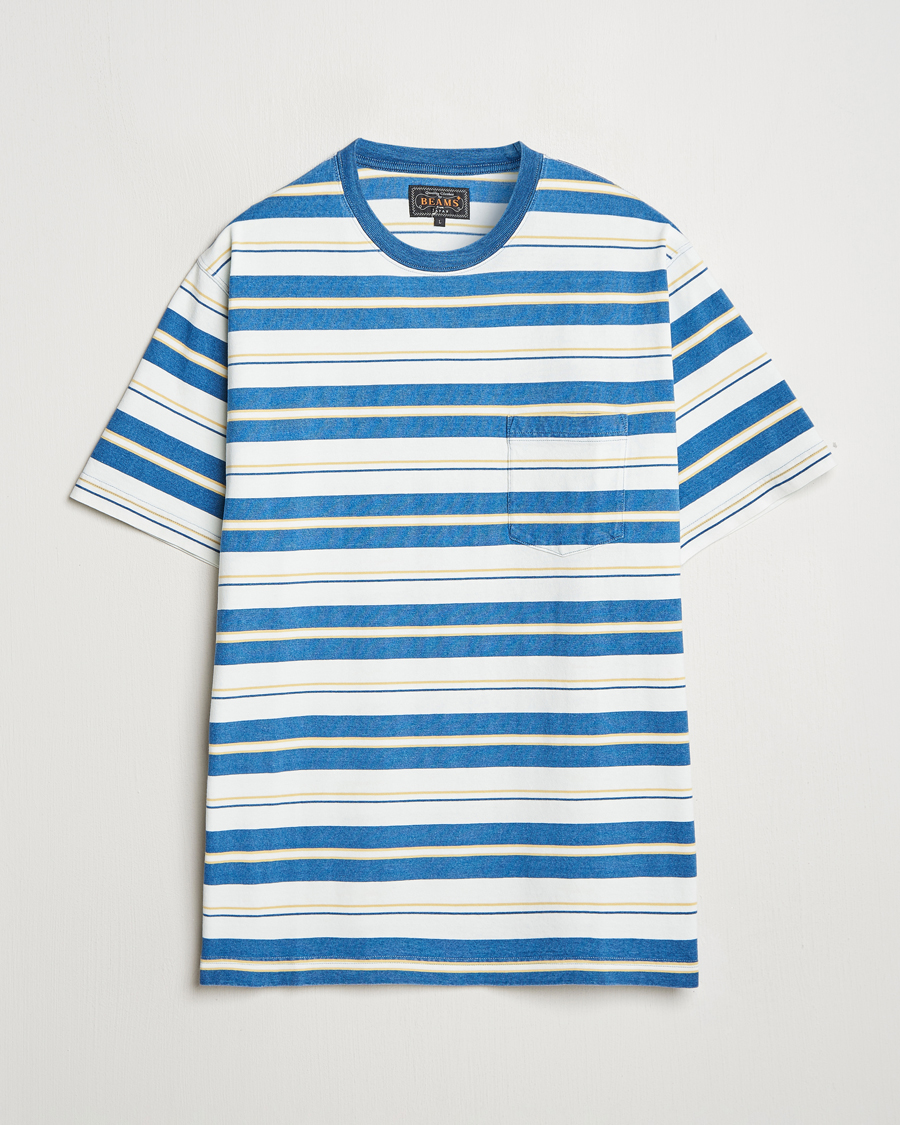 BEAMS PLUS Short Sleeve T-Shirt Blue Indigo Stripe