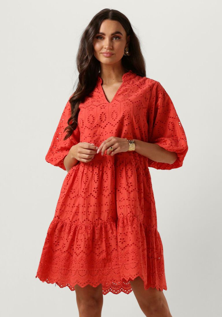 NOTRE-V koraal notre-v mini jurk nv-donna dress broderie anglaise dress