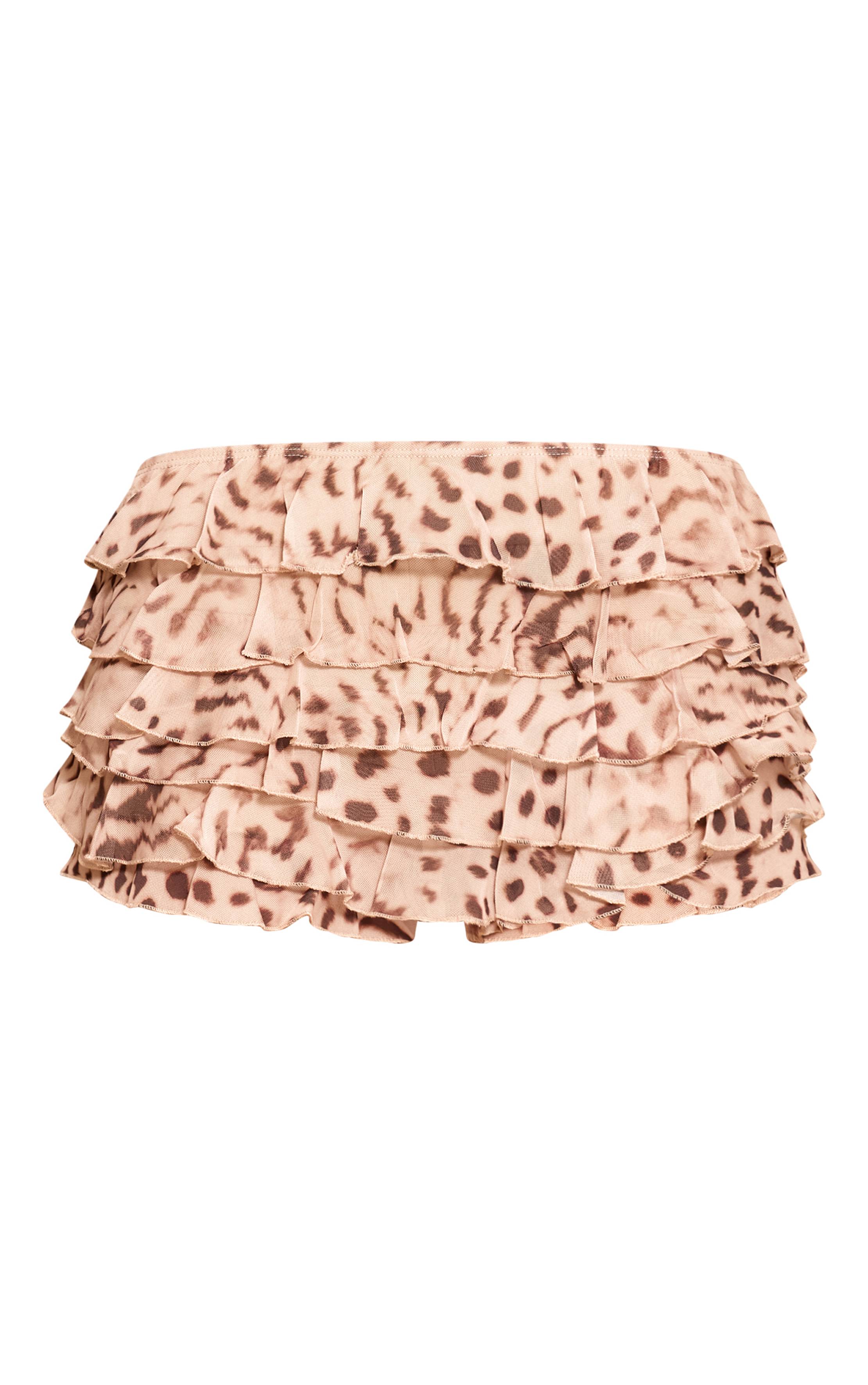 Gris Pierre Short Bloomer Taille Basse À Volants En Mesh Imprimé Léopard