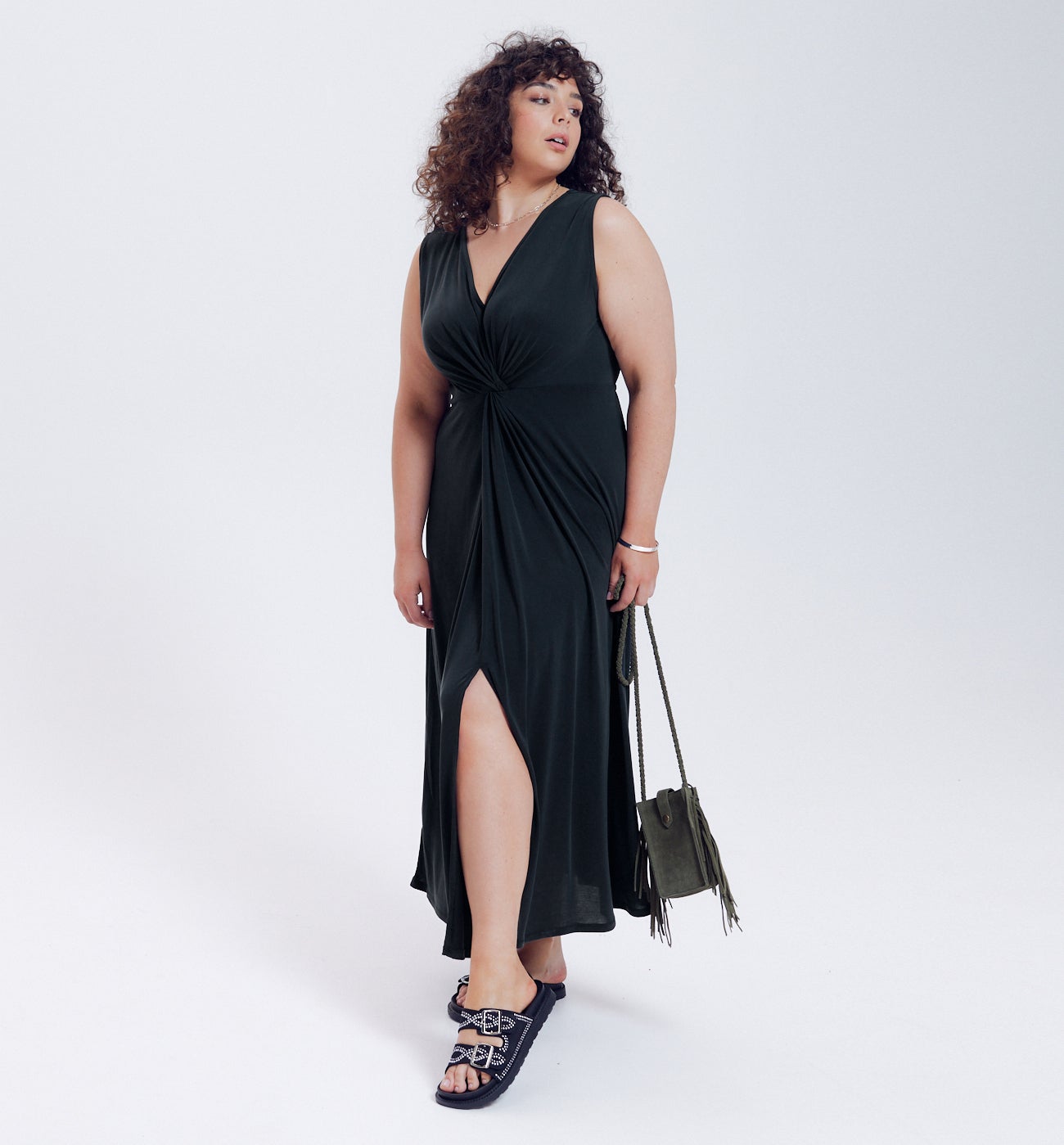 Longue robe unie en jersey - Noir