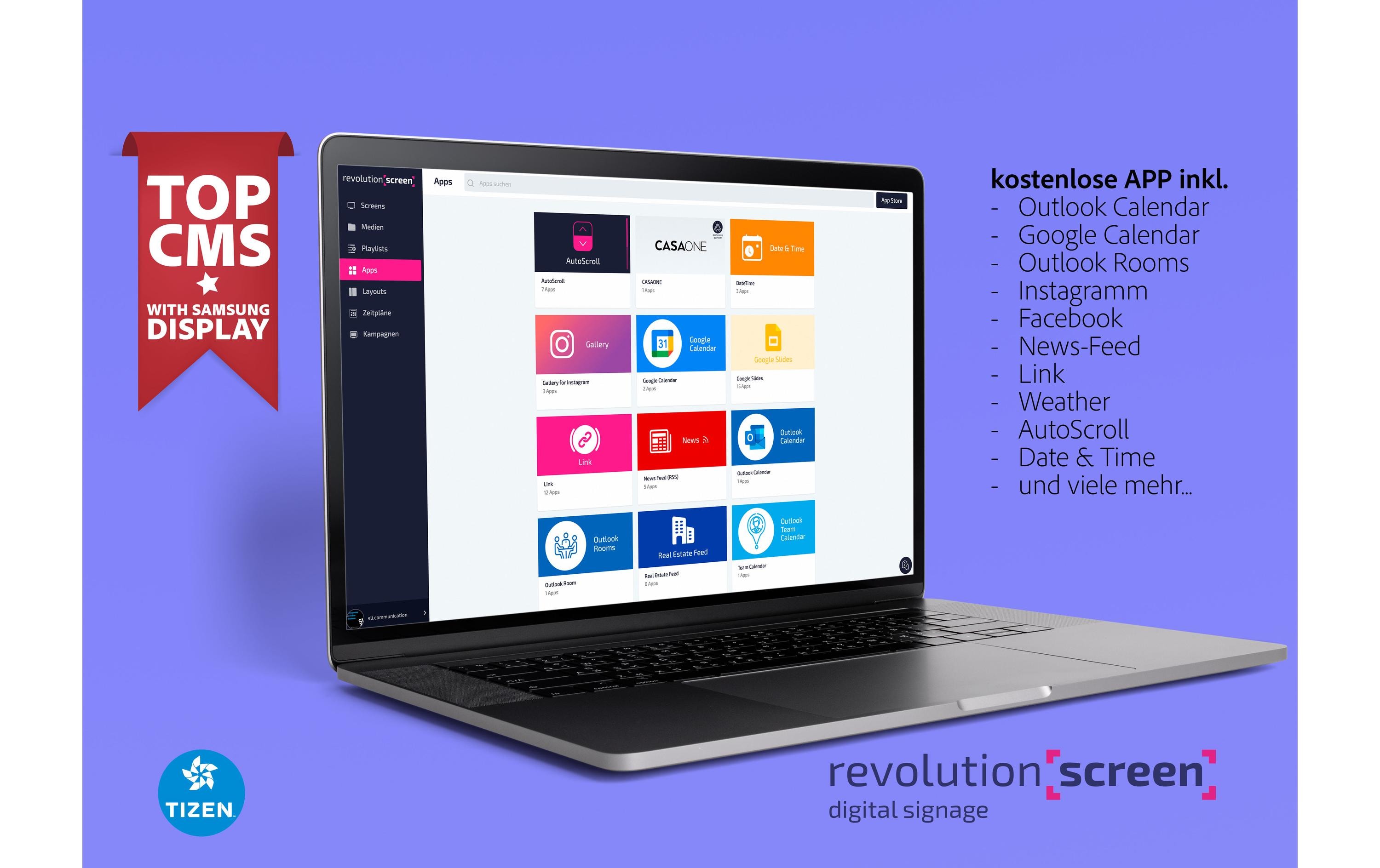 Digital Signage Software revolutionScreen Pro 1 Jahr<br>RevolutionSCREEN Digital Signage Software – Die neue und effiziente Art, digitale Displays zu bewirtschaften