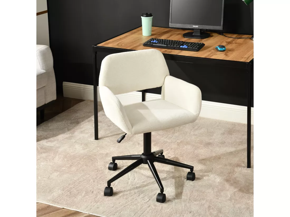 URBAN MEUBLE Chaise de bureau en tissu éponge beige, réglable en hauteur, rotation à 360°