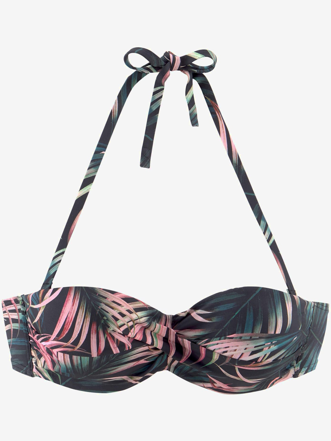 Haut de bikini bandeau à armatures imprimé tropical