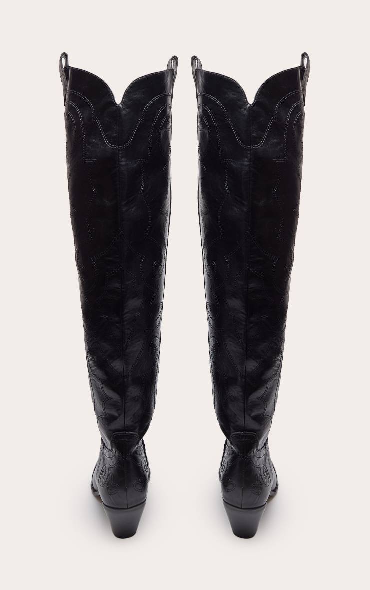 Noir Botte Western Montante À Finition Patinée