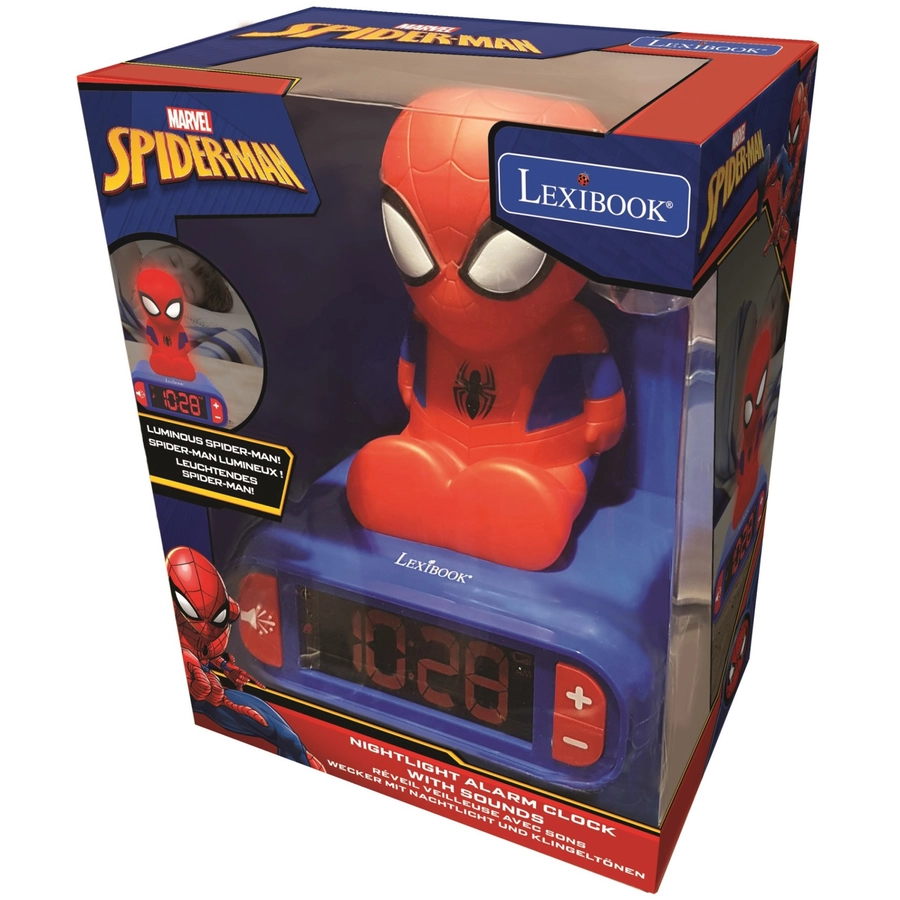 LEXIBOOK Spider-Man Wecker mit 3D Nachtlicht-Figur