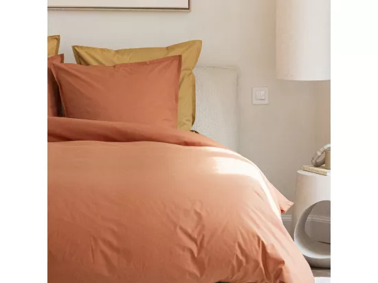 Como - Drap housse terracotta en percale de coton - 180x200cm
