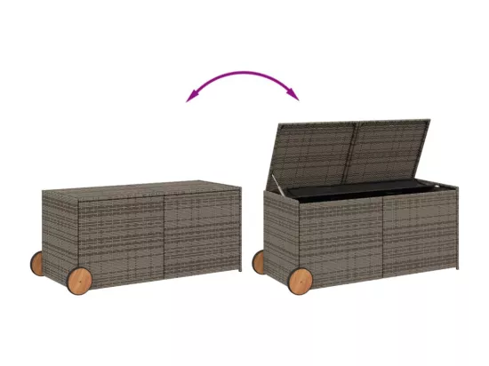 Boîte de rangement de jardin et roues gris 283L résine tressée
