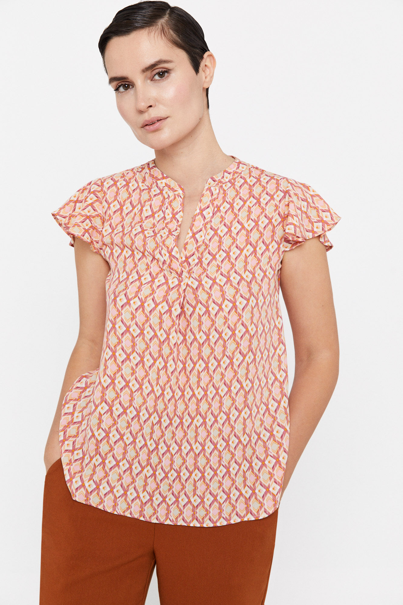 Blusa com mangas de babados - Multicolorida