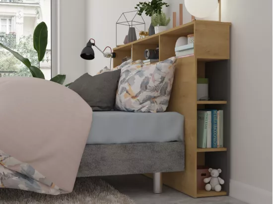 Tête de lit avec rangements NASTIA - 160 cm - Chêne et anthracite