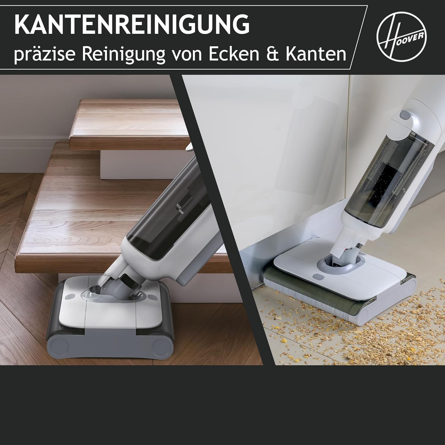 Hoover HW5 kabelloser Nass-Trockensauger und Saugwischer für Hartböden mit Hochleistungsmotor, Doppelwalzen-System, intelligente Schmutzerkennung, Selbstreinigungsfunktion, 230W [HW500]