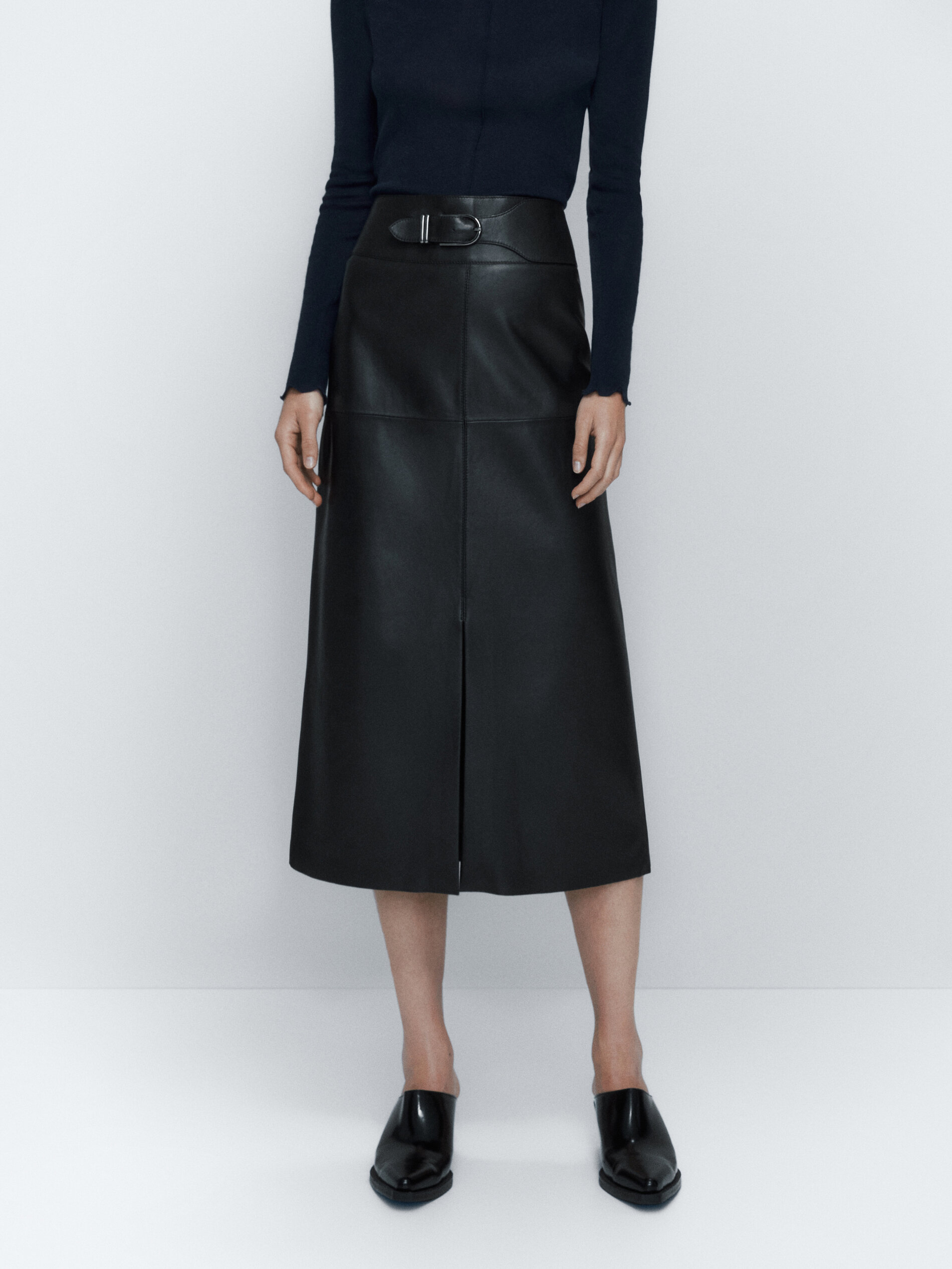 Falda piel napa hebilla - PRETO