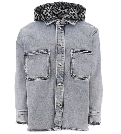 Versace Denimjakke m. H?tte - Blåe Medium m. Gråmeleret/Sort