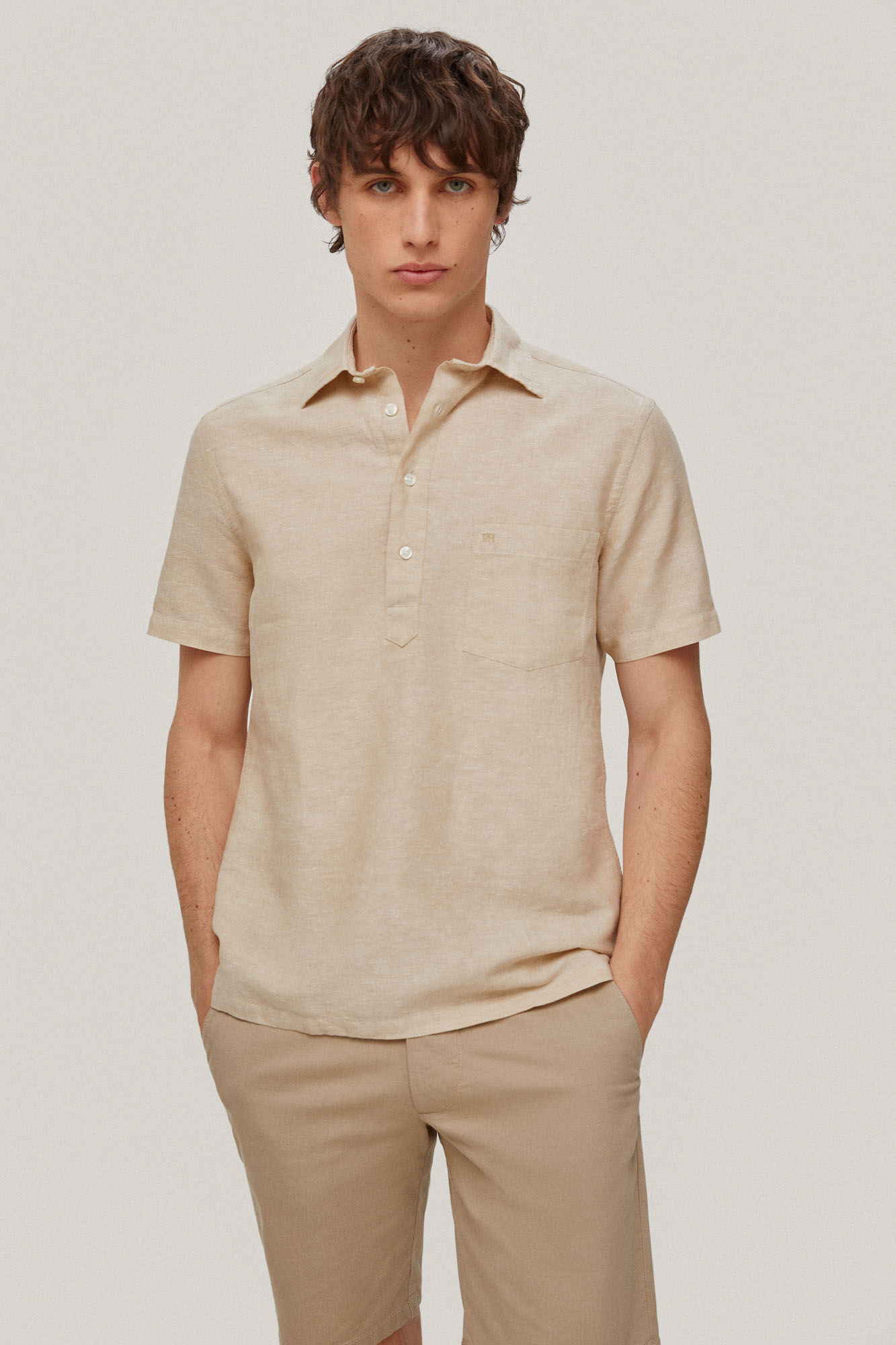 Bermuda chino com fitas - Bege