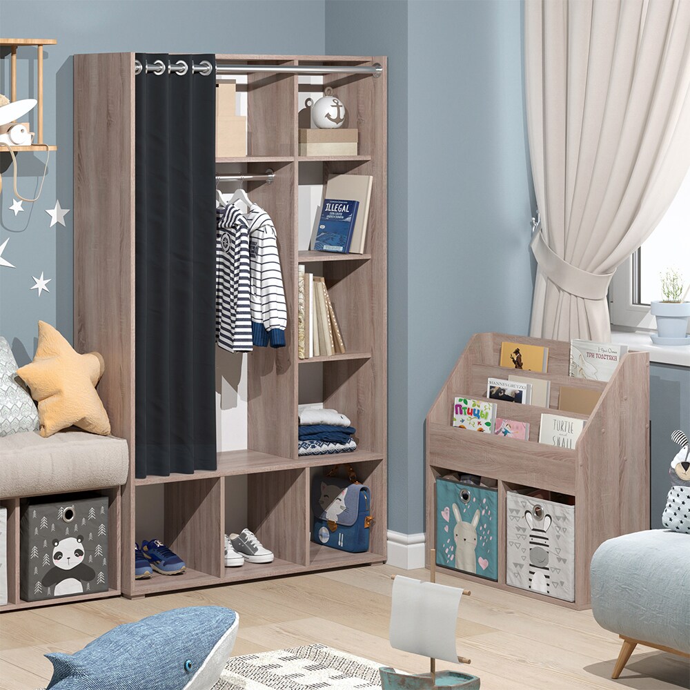 Vicco Kinderkleiderschrank Kinderzimmerschrank Kindergarderobe Luigi Sonoma 106 x 178 cm modern Schrankregal Jugendzimmerschrank Organizer Vorhang Kleiderstange Fächer Aufbewahrung Spielzeugablage