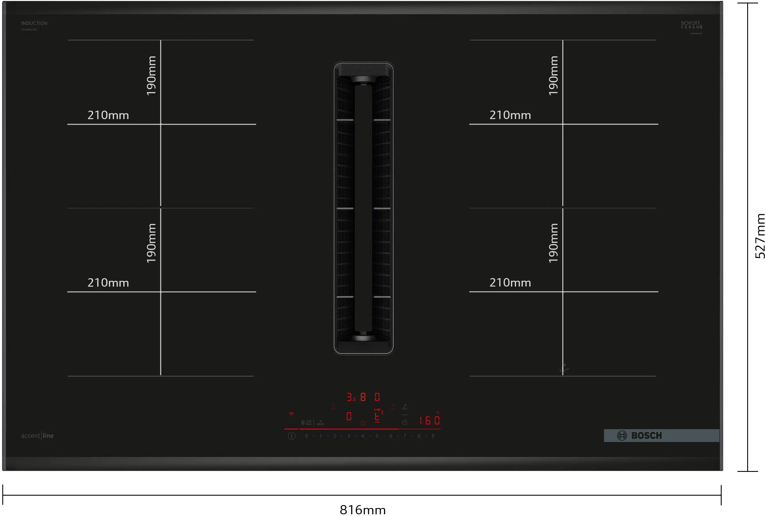Serie 6 Inductiekookplaat met afzuiging 80 cm opbouwmontage met rand