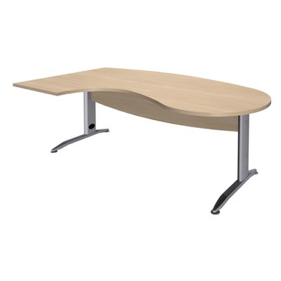 Bureau compact manager retour à gauche IDRA - 200 cm - Pied alu - Chêne clair (Pieds de renfort obligatoire à rajouter - non inclus)