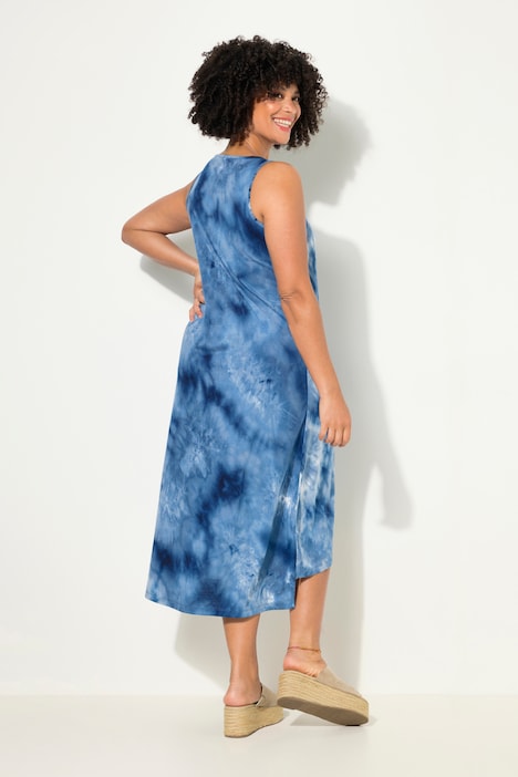 Kleid, A-Linie, Batikdruck, Rundhals, ärmellos