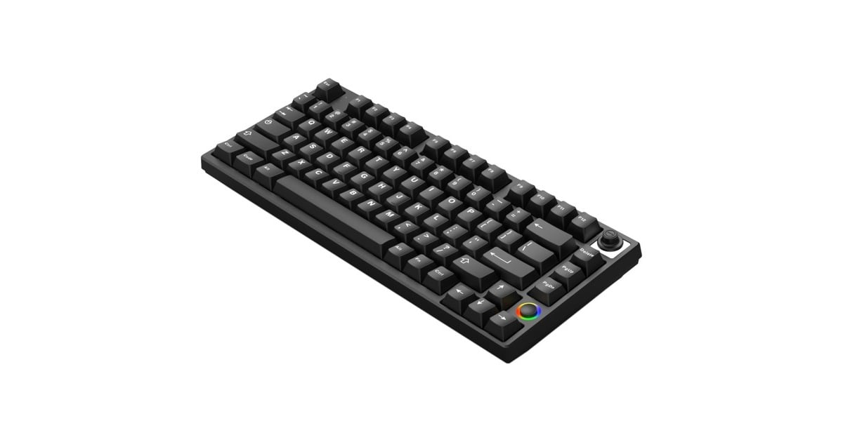 HelloGanssHS75T Black, toetsenbord  (Zwart, US lay-out, Cherry MX Brown, 75%, RGB leds, PBT Doubleshot keycaps, hot swap, 2,4 GHz / Bluetooth / USB-C)