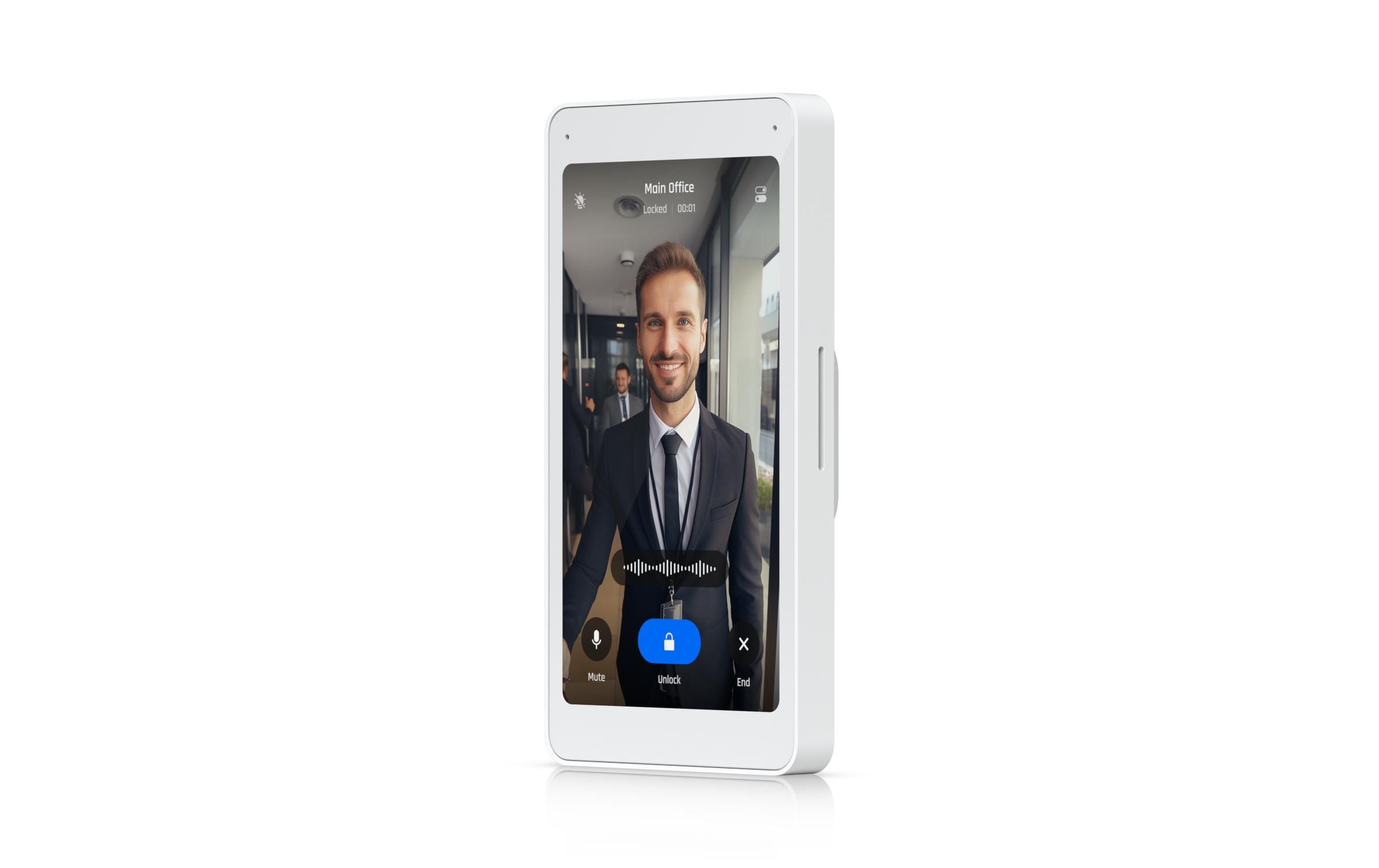 Intercom Viewer<br>Ein Display, das mit dem Access Intercom für Besucherüberwachung und Fernzugriffskontrolle gekoppelt ist und an mehreren Standorten in Ihrem Gebäude montiert werden kann