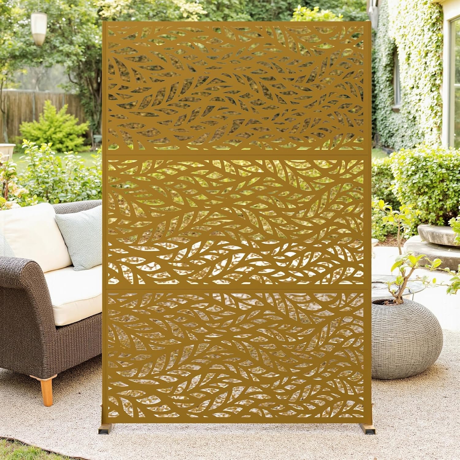 Paravent Raumteiler mit Ständer 182x120cm, Verzinkter Stahl Gartensichtschutz, Dekorativer Trennwand Sichtschutz Raumteiler für den Außenbereich, Hinterhof, Balkon, Terrasse, Garten, F