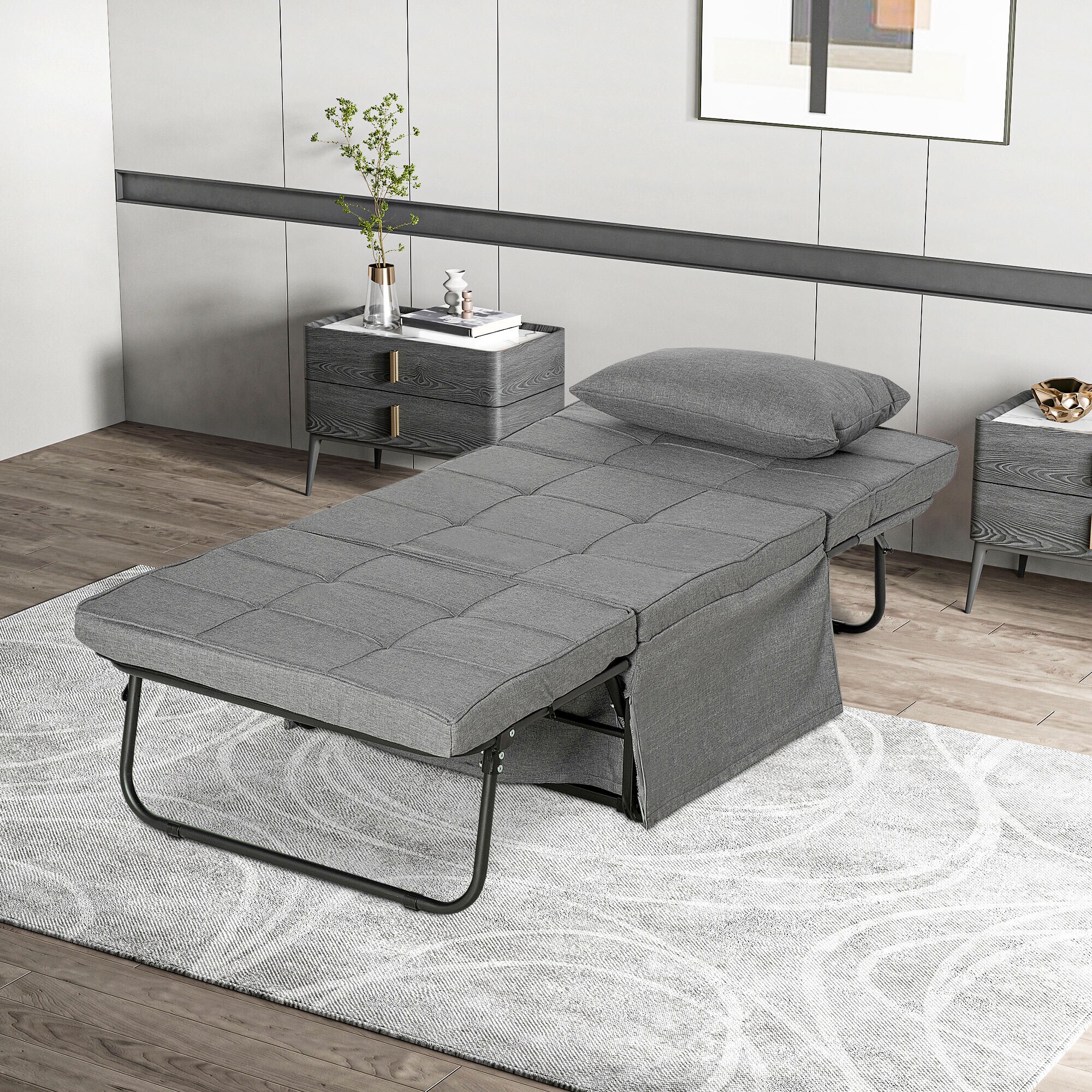 HOMCOM Klappbett mit Matratze grau 188L x 75B x 38H cm