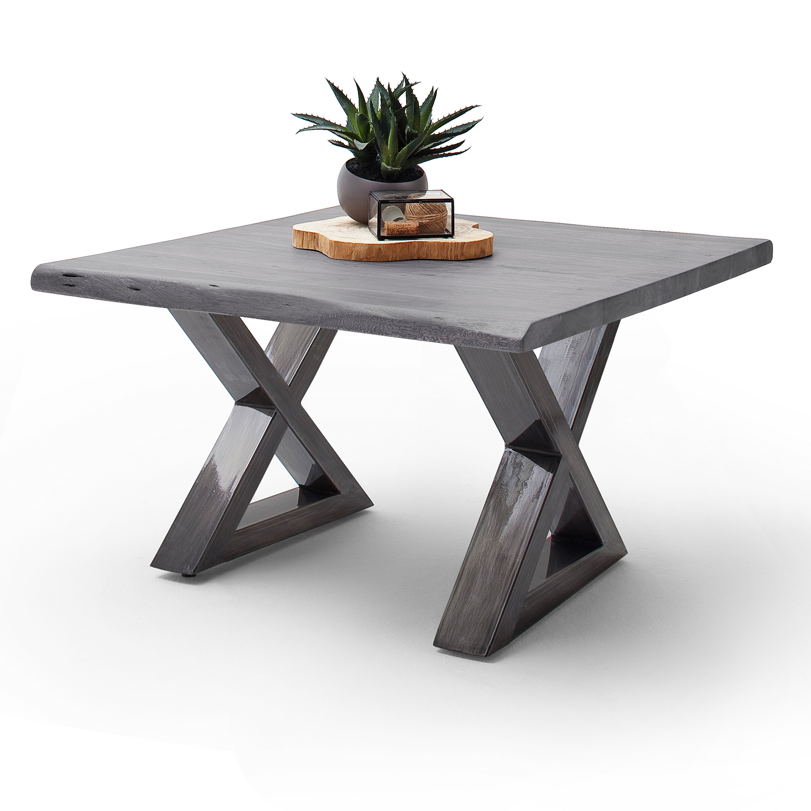 Couchtisch CARTAGENA - Akazie grau-antikgrau - X-Gestell - 75x75 cm