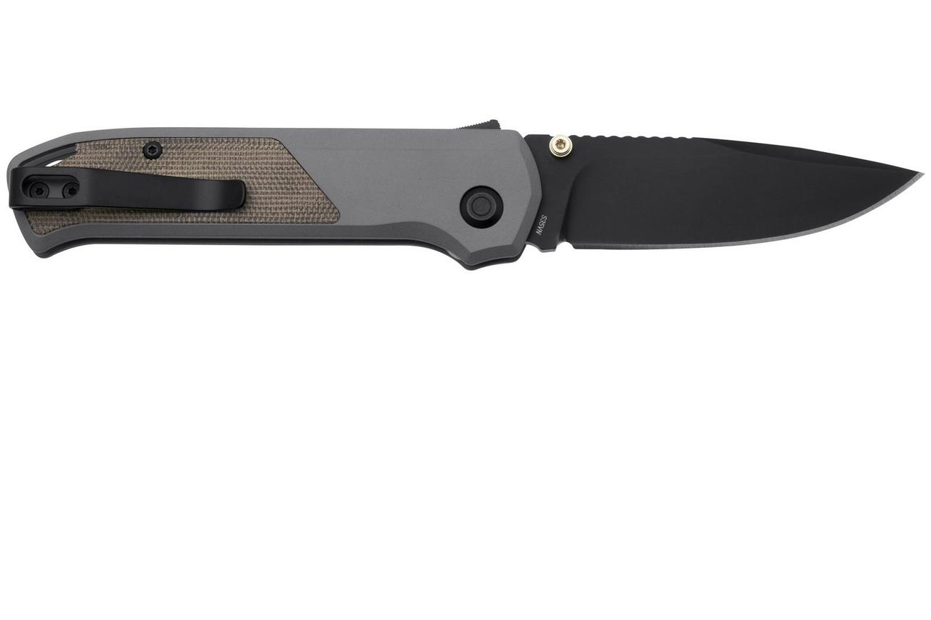 Flytanium Arcade Shark-Lock 1256 Black DLC, Gunmetal Grey Aluminum, Green Canvas Micarta Inlay, zakmes